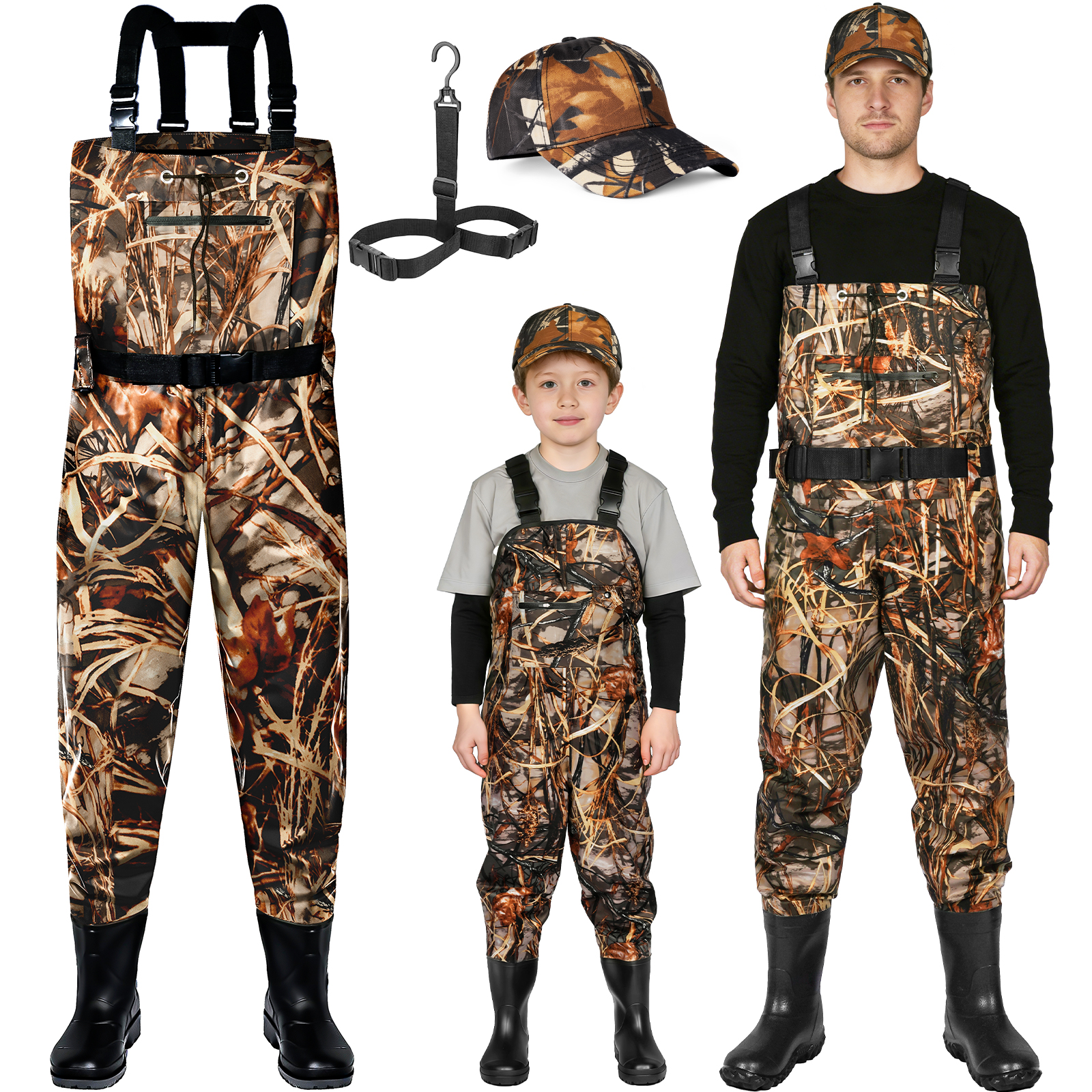 Fishing Waders - Balıkçılık Şapkası Setli Yaprak Kamuflajlı Balıkçı