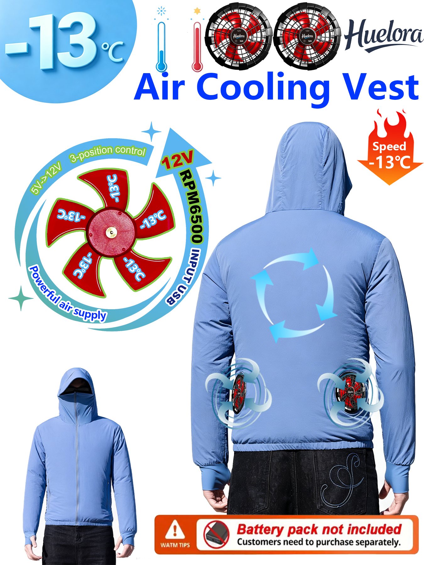 Fishing Hoodie - Erkekler için 12V 3 Hızlı Kapüşonlu