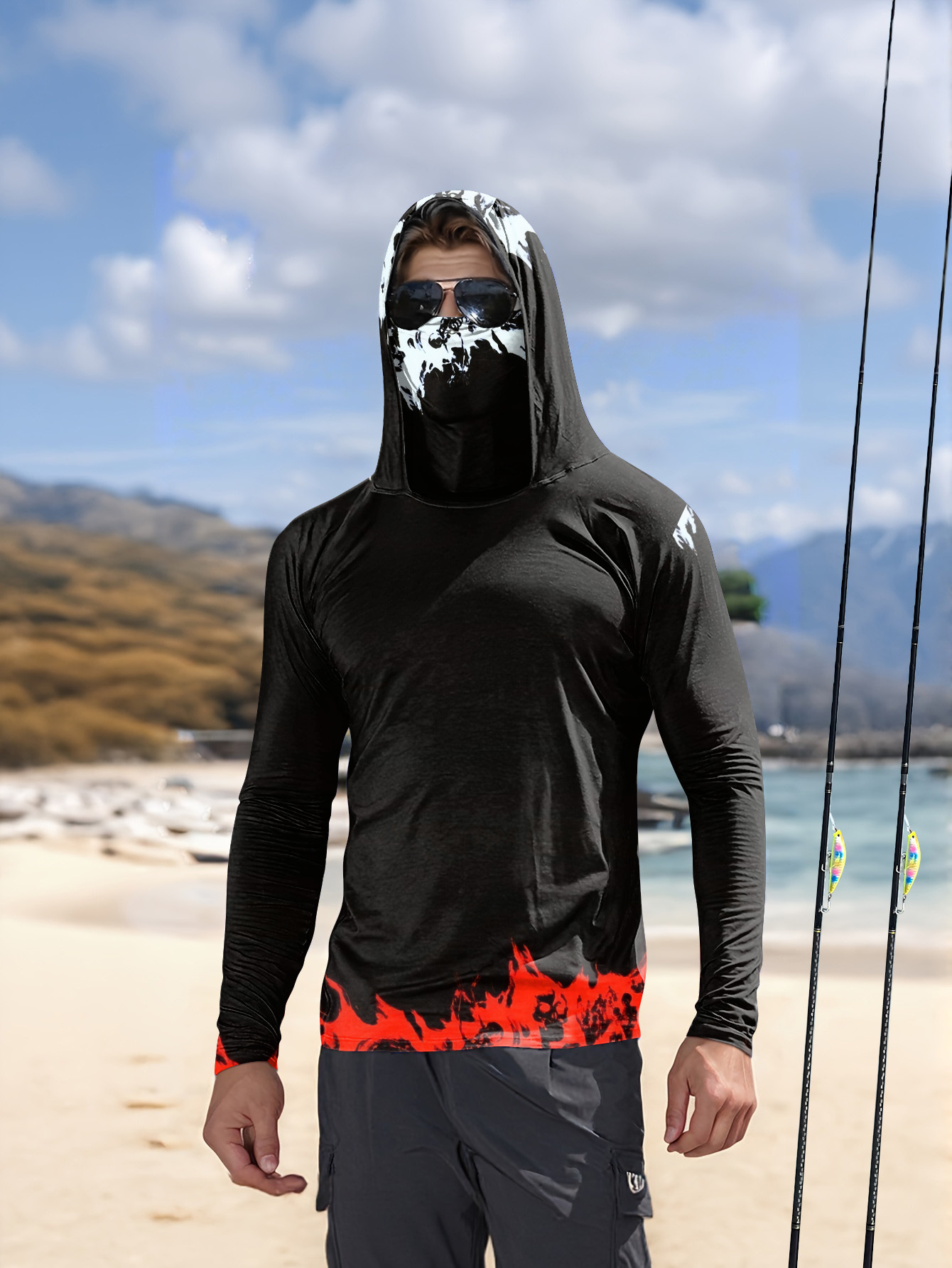 Fishing Shirt Uv Protection - Erkekler Kapüşonlu Balıkçı Gömleği uzun kollu