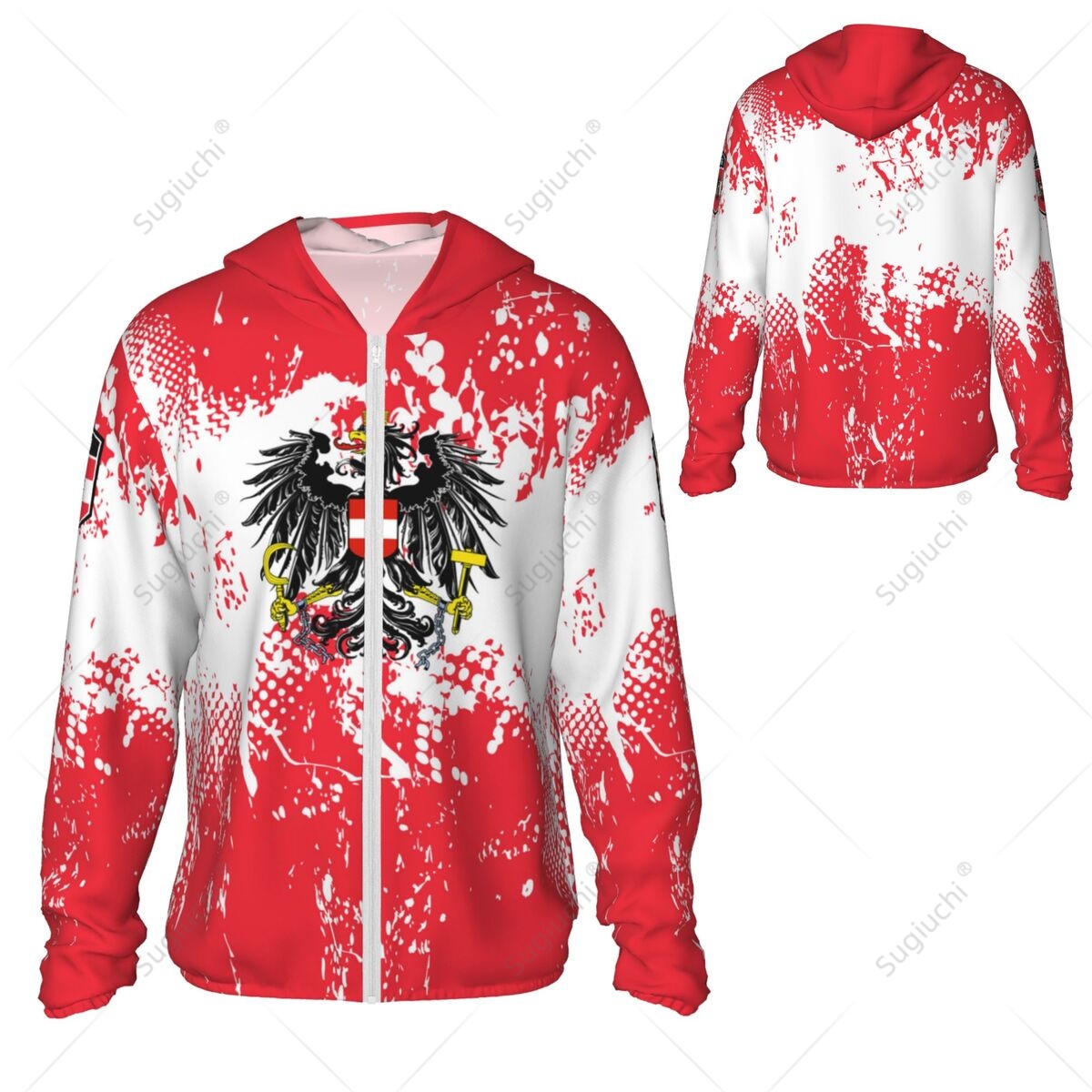 Fishing Hoodie - Avusturya Bayrağı Güneş Koruyucu Kapüşonlu Üst