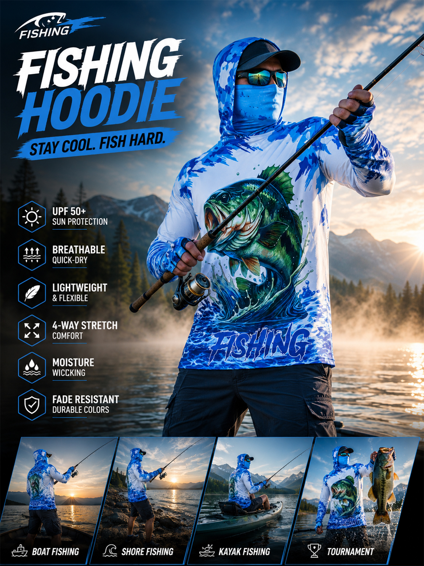 Fishing Hoodie - Balıkçılık Kapüşonlu Gömlek Upf 50 Balık