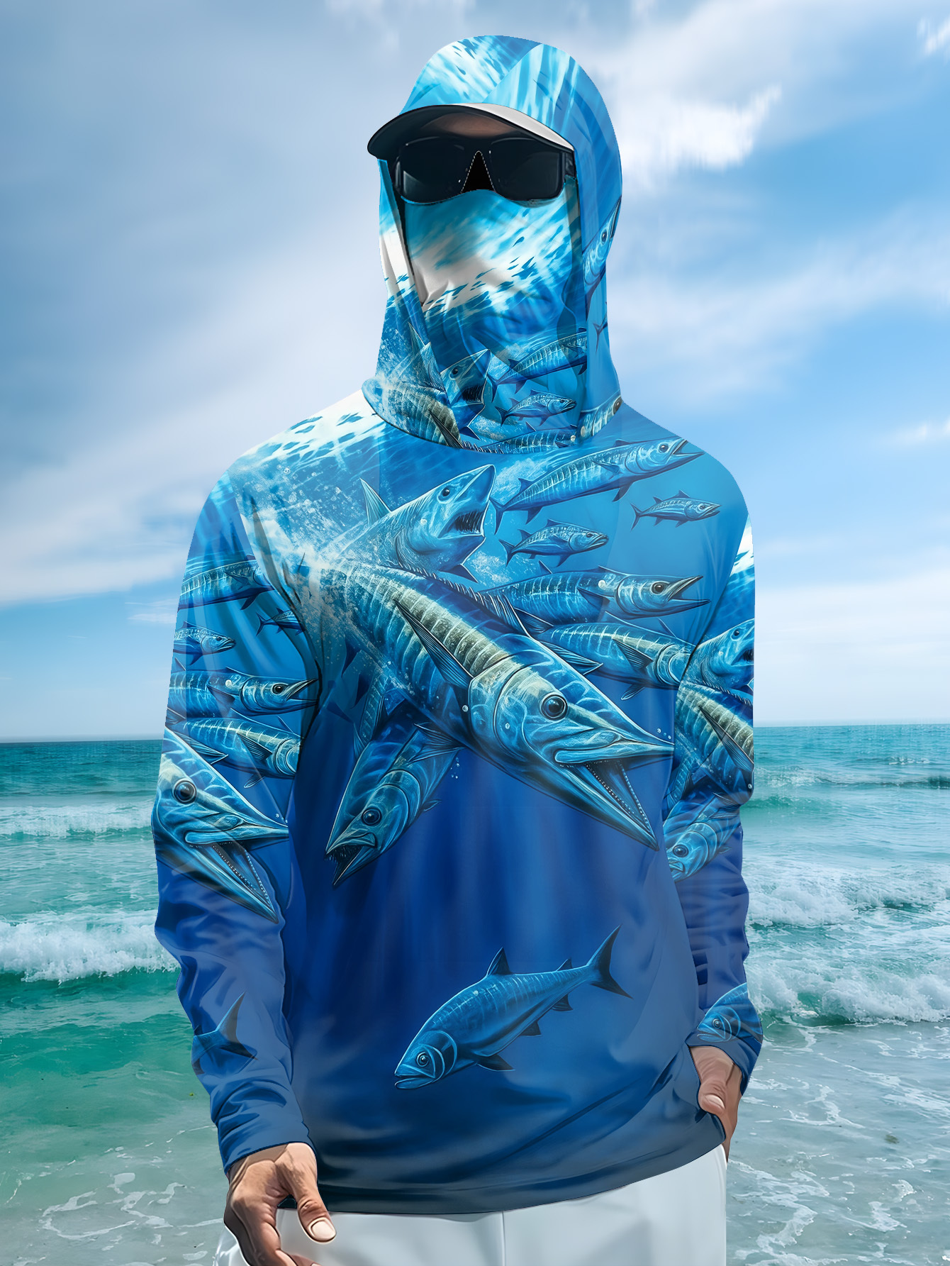 Fishing Shirt Uv Protection - Erkekler Kapüşonlu Balıkçı Gömleği uzun kollu